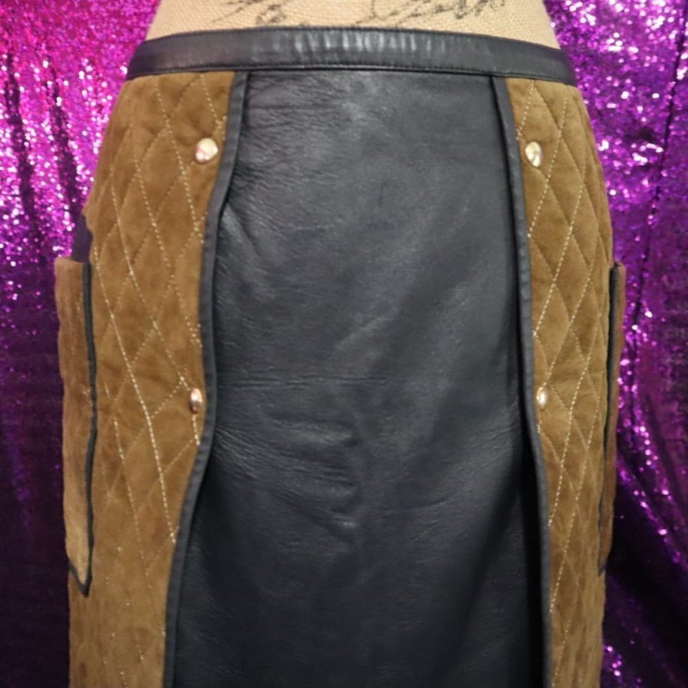 RUNWAY FW2012 Sz 4 Tommy Hilfiger Quilted Leather Skirt Two-Tone Leather Autumn - Picture 6 of 16